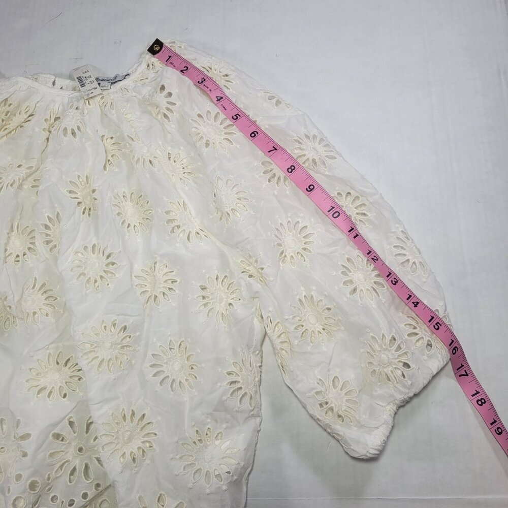Madewell Womens White Eyelet Puff Sleeve Cotton Blend Top Size M - Picture 6 of 8